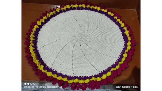 Round Crochet Floor Mat with Flower Border